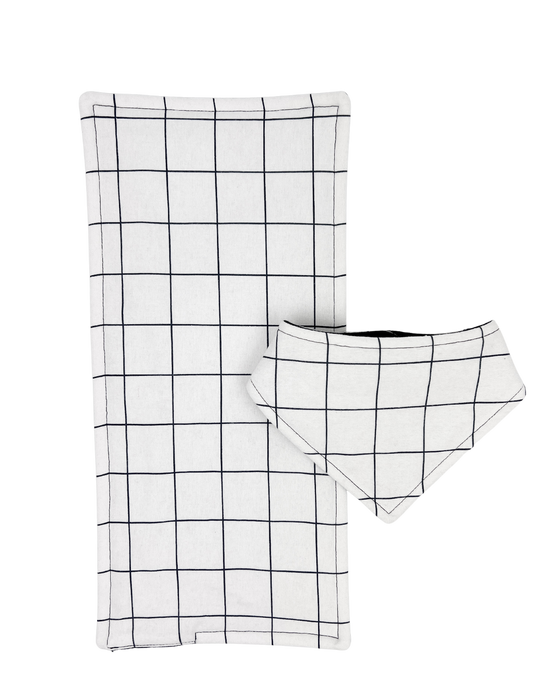 Neutral White Windowpane Bib and Burp Cloth Set
