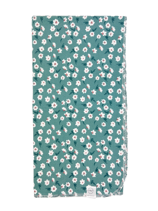 Teal White Flowers Swaddle